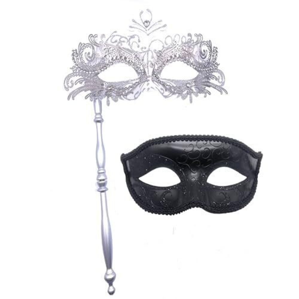 7644 Couple Masquerade Mask with Stick Mardi Gras Mask Costume Masks